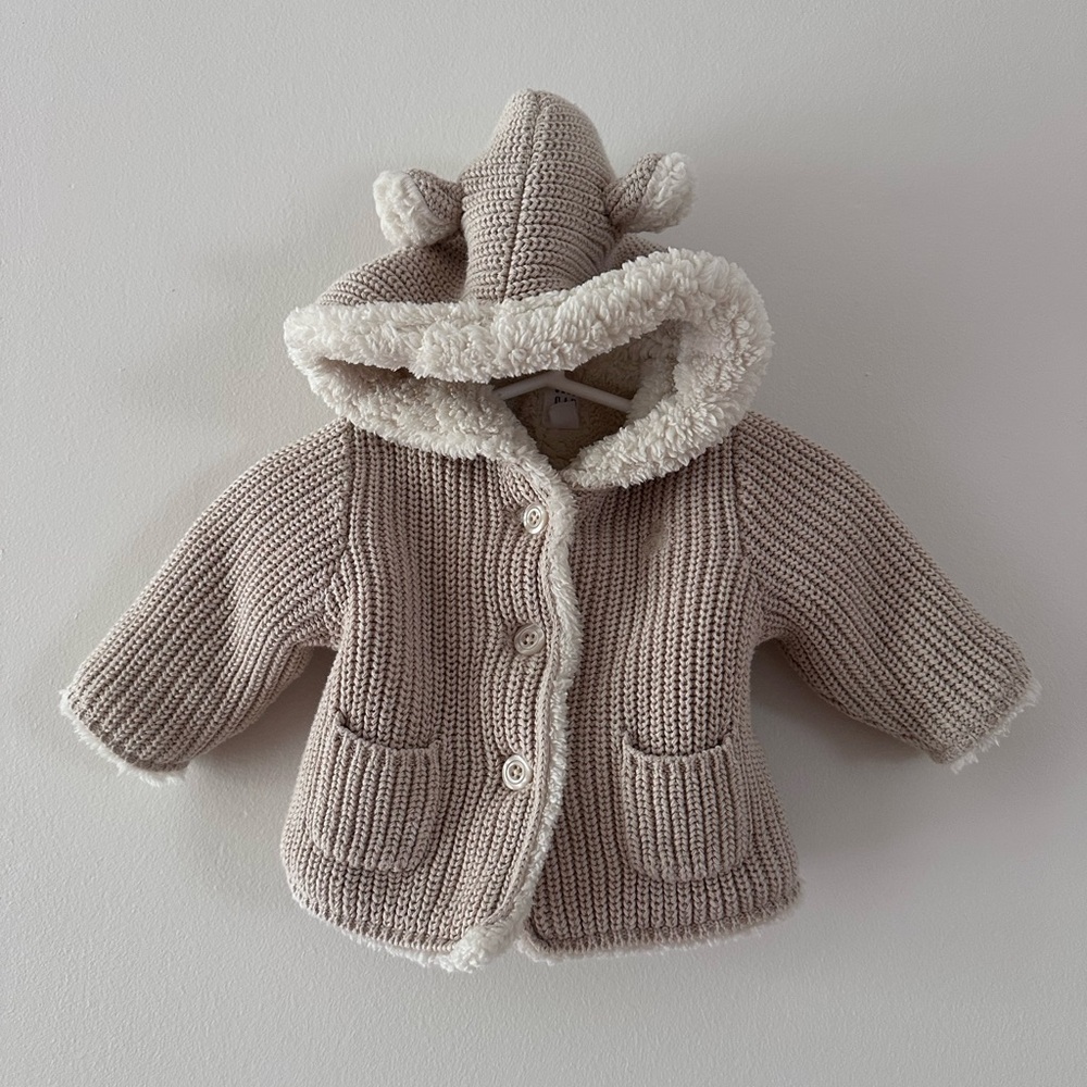 GAP Baby Cream Sherpa-Lined Knit Hoodie